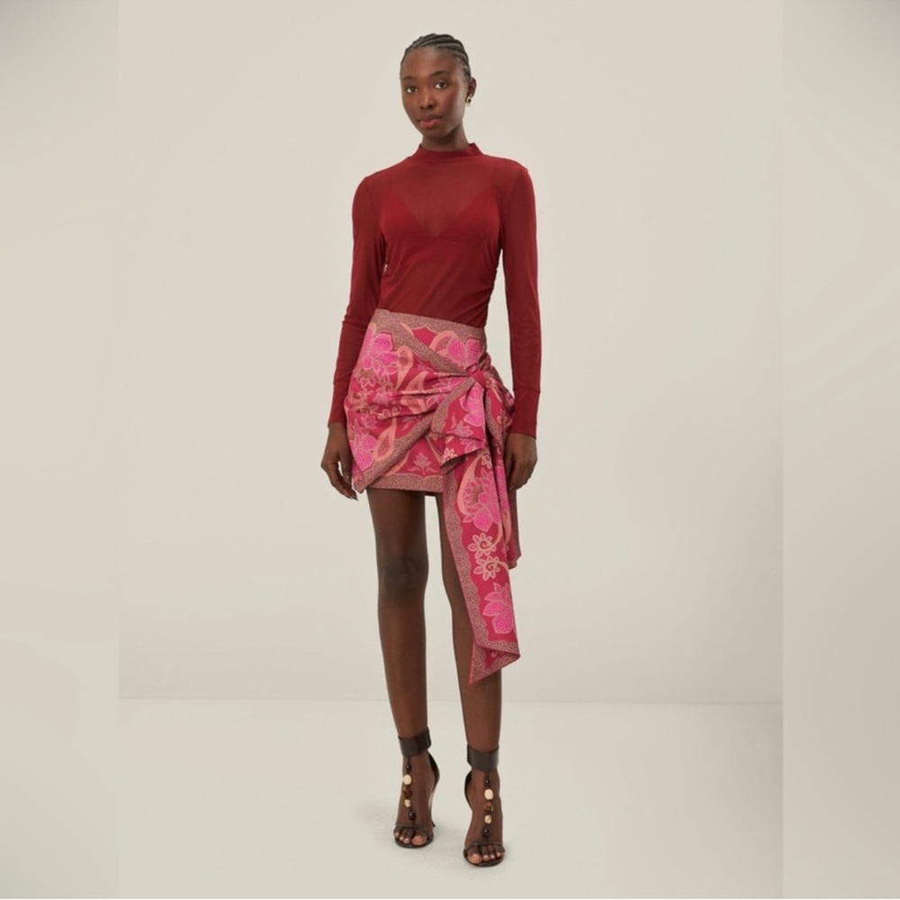 FARM Rio Fuchsia and Crimson Wrap Mini Skirt